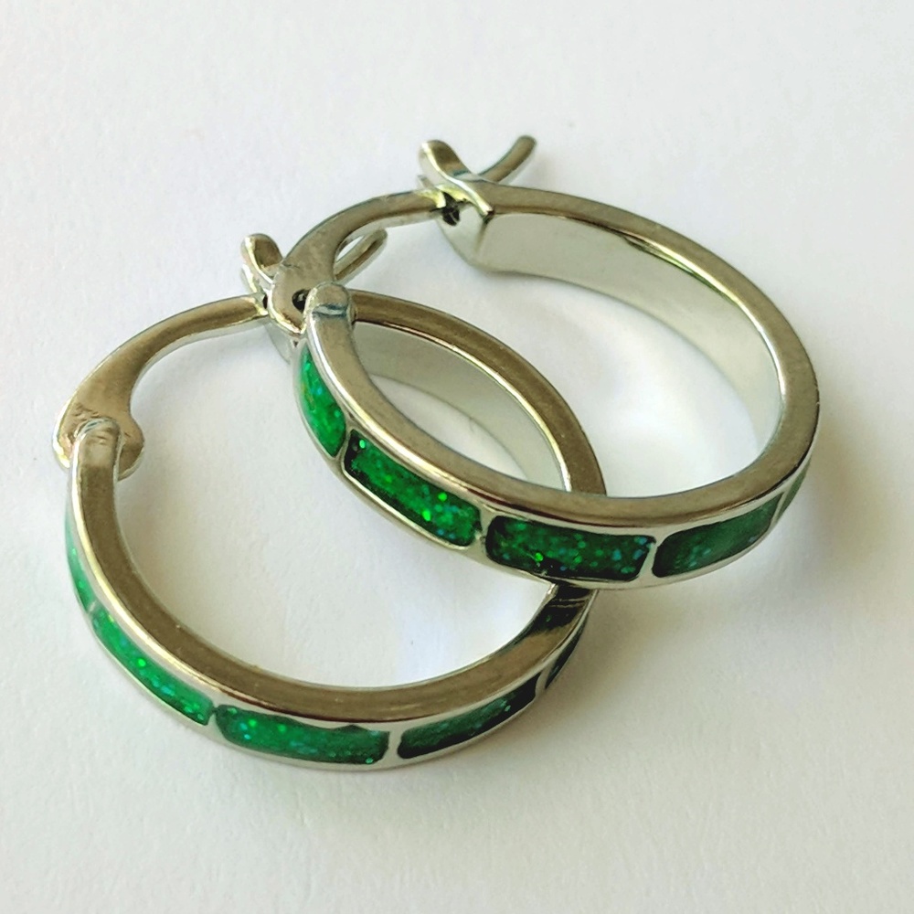 Opal Hoop Earring - Solid 925 Silver